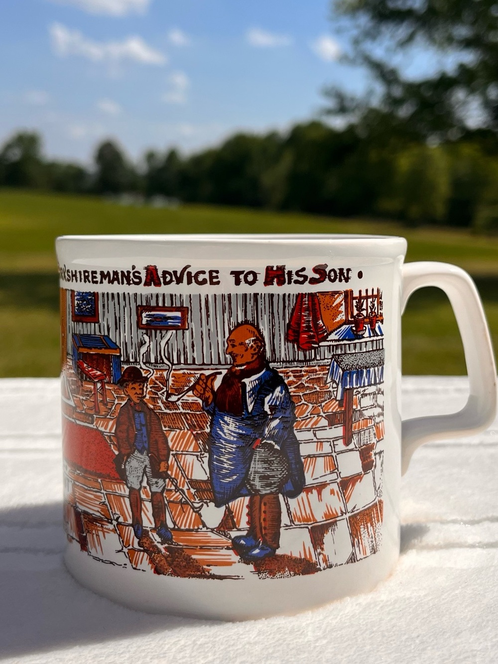 POTTERY MUG - SEE ALL, HEAR ALL, SAY NOWT, A YORKSHIREMAN'S ADVICE TO HIS SON